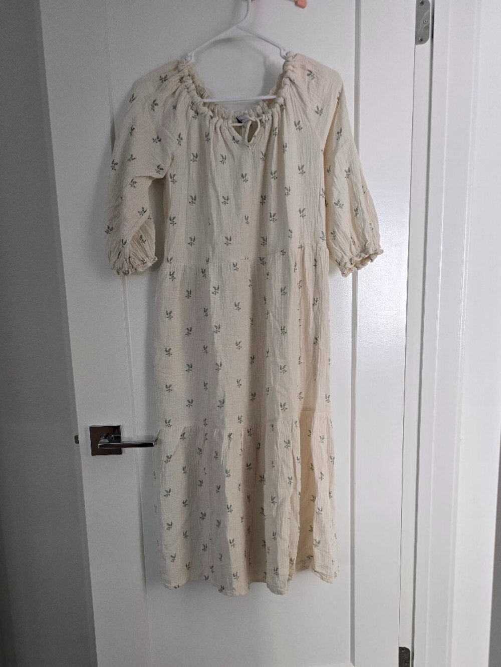 Worth Collective Avery Tiered Linen-Blend Midi Dress in Soy/Sage Foliage XS - Picture 2 of 2